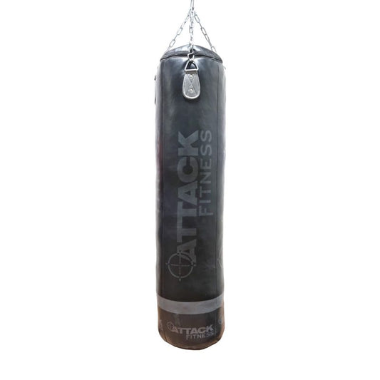 Attack Fitness – Straight 5ft Leather Punch Bag – Black/Graphite Grey