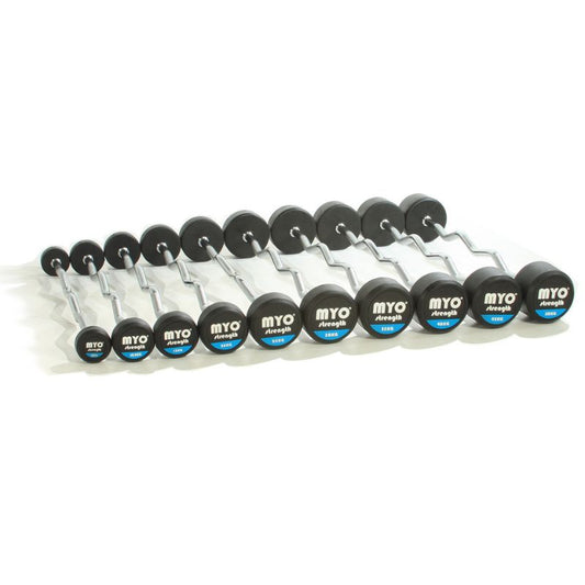 MYO Strength Rubber Solid End Barbells with PU End Caps EZ Bar (10 Bar Set)